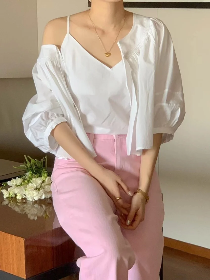 الغريبة كيتي الصيف لطيف قمصان المرأة الجديدة سليم تانك القمم فضفاضة عادية الحلو الدانتيل OL 2025 نصف كم كل مباراة شيك يوميا #6