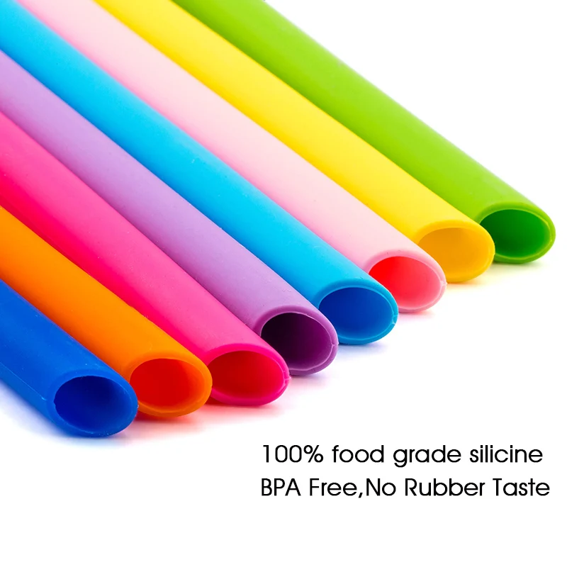 Reusable Food-grade Silicone  Drinking Straws Foldable Flexible Straw with Cleaning Brushes Bar Party Supplies Recyclable