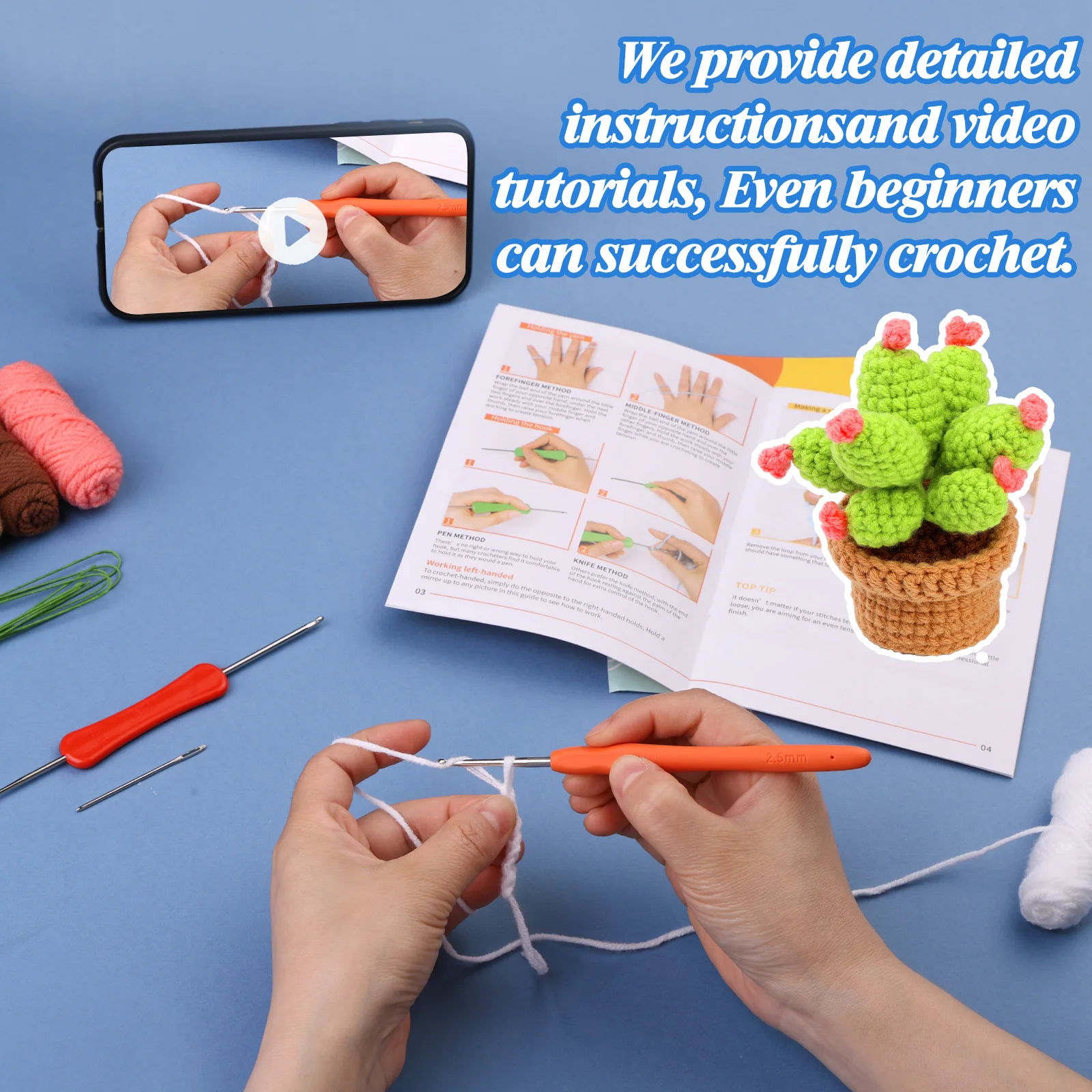 Materialpaket für saftige Topfkaktus-Häkelgarn, handgewebtes, pflanzliches Topfornamentmaterial