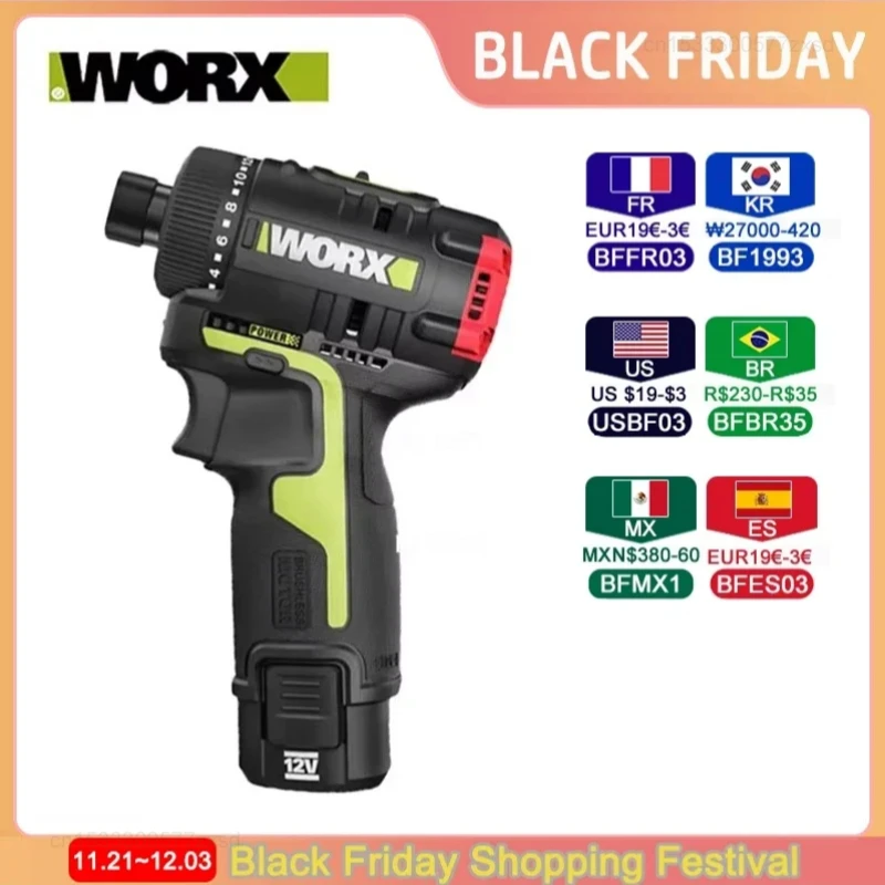 WORX 12V Brushless Driver Electromechanical Drill WU129 Lithium Battery Screwdriver Multifunctional Impact Screwdriver Tool Set