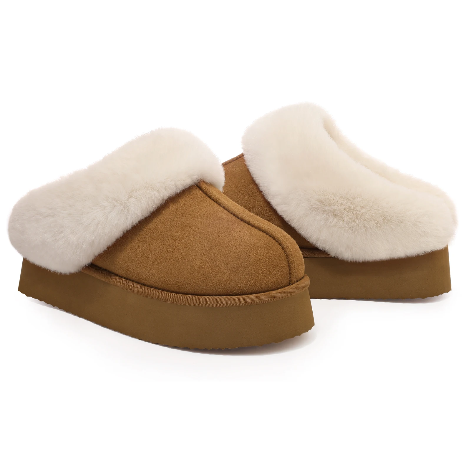 Crestar Women's Platform Fuzzy Slippers New Lady Winter House Slipper Thick Soles Warm Fuzzy Shoes Indoor Outdoor Cotton Shoes