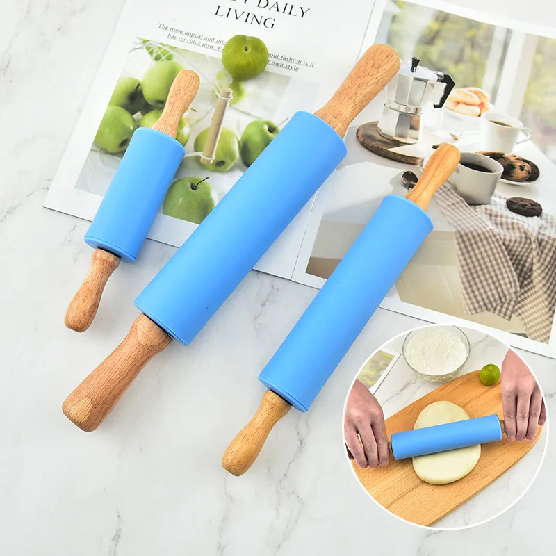 

Silicone Rolling Pin Wholesale Wooden Handle Rolling Stick Dumpling Flour Solid Wood Baking Tool