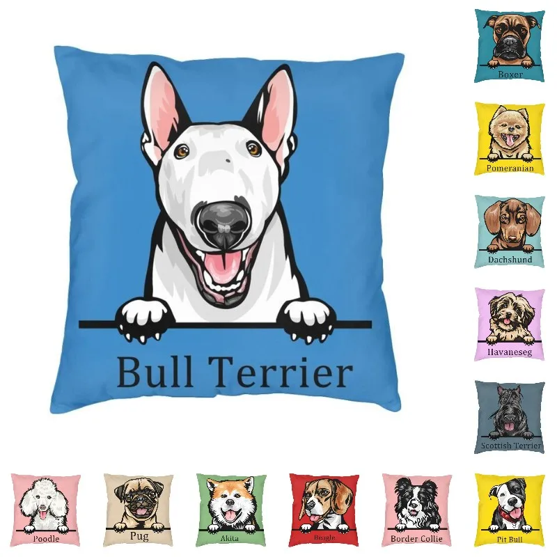 Bull Terrier Dog Throw Pillow Case Home Decorative Pet Animal Cushion Cover for Sofa Square Pillowcase Double-sided Printing