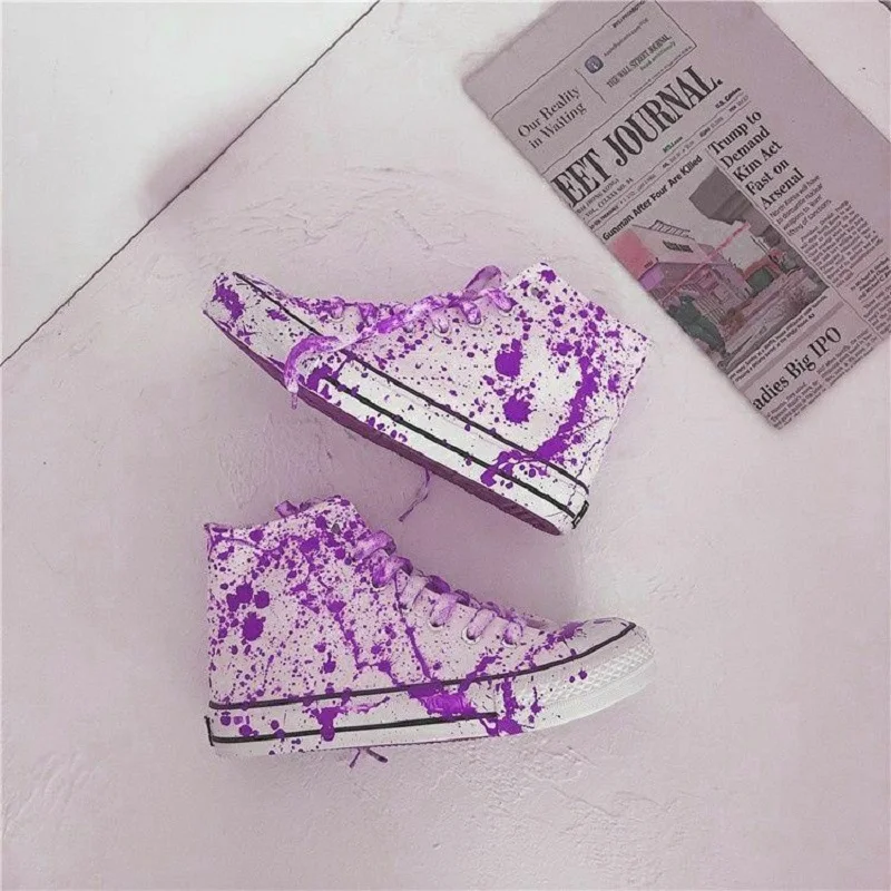 

Fashion Graffiti Purple Sneakers Girls Boys Flat Trekking Shoes 2022 New Novelty Hand-made Painted Women's Canvas Sport Sneaker