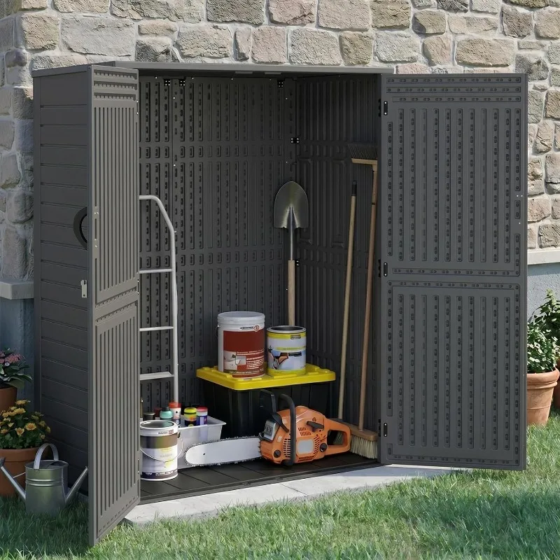 

EHHLY Vertical Resin Storage Shed, 60 Cuft Garden Tool Sheds & Outdoor Storage, Plastic Outdoor Storage Cabinet Waterproof