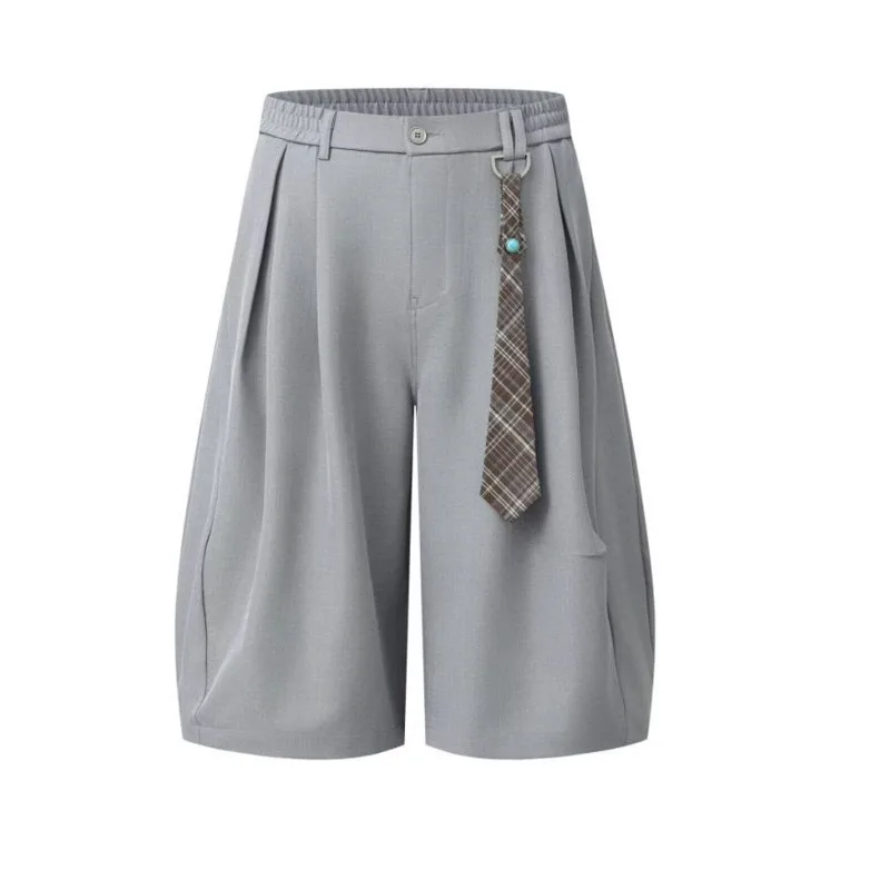 WVGA Spring Summer New Men Tide Streetwear Pleated Design Vintage Trendy Shorts Niche Chic Casual Cropped Suit Pants Ins W24341