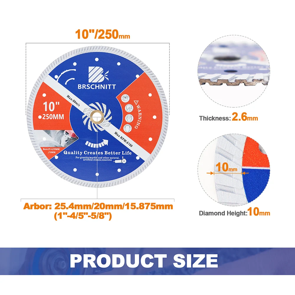 BRSCHNITT 1 peça disco de corte de concreto lâmina de serra de diamante para pedra mármore tijolo granito 180/200/230/250 disco circular moedor de ângulo