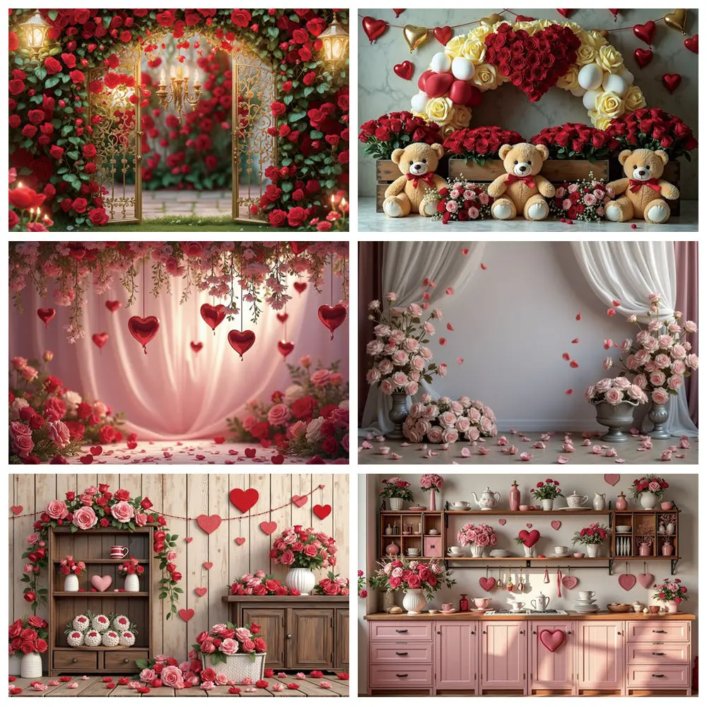 

MOON.QG Valentine's Day Decoration Background Photography Curtain House Cabinet Photozone Backdrop Studio Photobooth Props