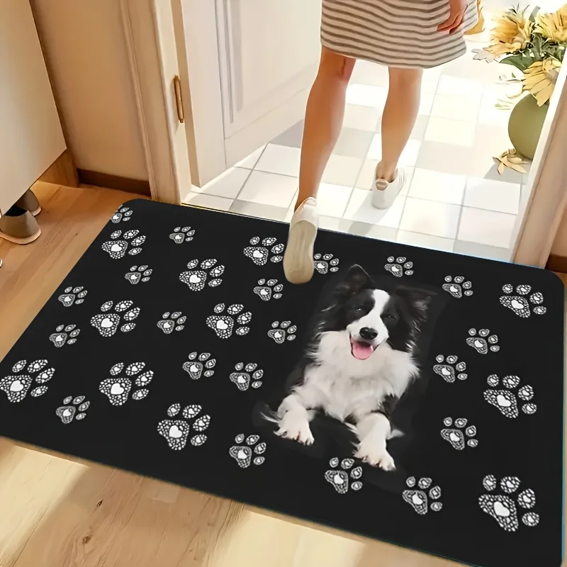 Black Dog Paw Print Doormat for Pet Owners - Cute Canine Paw Pattern Entrance Mat for Home Decor