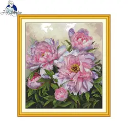 Joy Sunday Cross Stitch Kits Peony Pattern Printed Counted Aida Fabric 16CT 14CT 11CT Art Crafts DIY Embroidery Kits New Hot