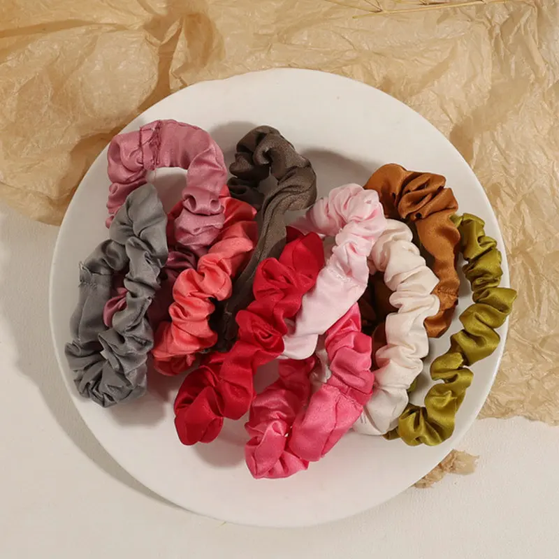 Vintage Satin Scrunchies Girls Elastic Hair Bands Ponytail Holder Hair Ties Rubber Bands Fashion Women Hair Accessories