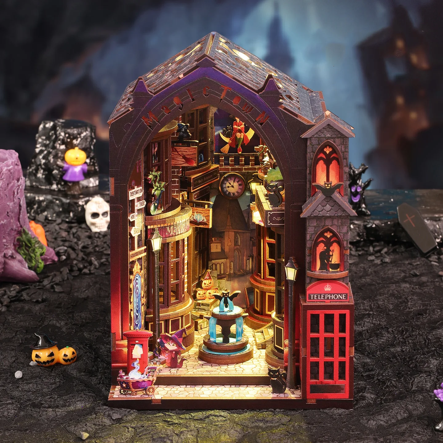 Nowy zestaw DIY: drewniany magiczny kącik książkowy, miniatura, model do samodzielnego montażu z oświetleniem, podpórka na książki, idealny na prezent urodzinowy dla przyjaciół.