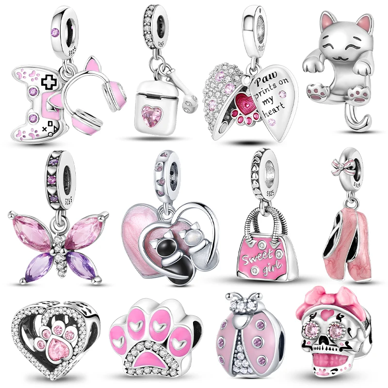 925 الفضة سماعات الحب فراشة هريرة خرز تميمة صالح Pandach الأصلي أساور يدوية قلادة هدايا عيد ميلاد مجوهرات