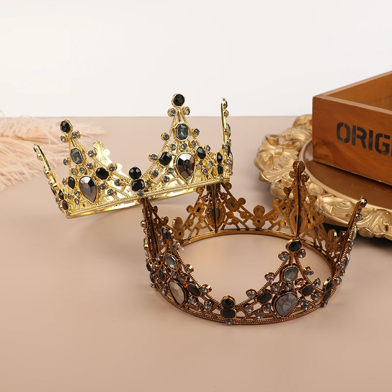1Pc Plastic Crown Cake Topper Vintage Black Gold Crown Cake Decorative Topper Wedding Princess Birthday Cake Dessert Decoration