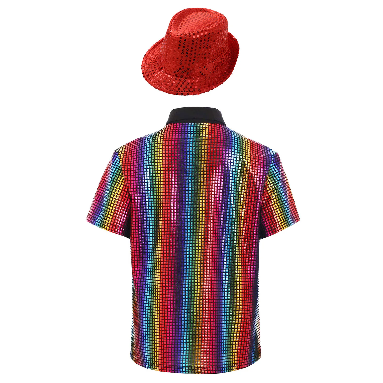 أطفال بنين بنات 70s 80s ديسكو زي الجاز الهيب هوب الرقص القمم لامعة التقزح اللوني الترتر تي شيرت وقبعة الشارع Dancewear