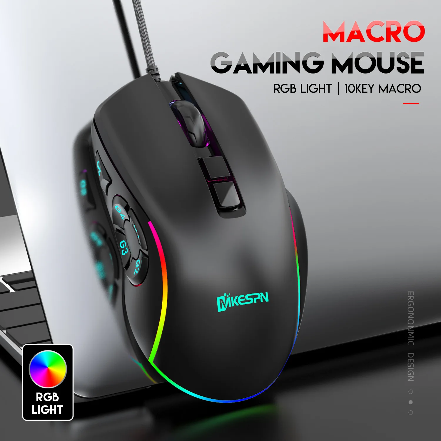 

Wired Game Mouse 7200 DPI Adjustable RGB Backlight Macros 10keys Mause Big Hand Office Game Currency For PC Laptop Esports Mice