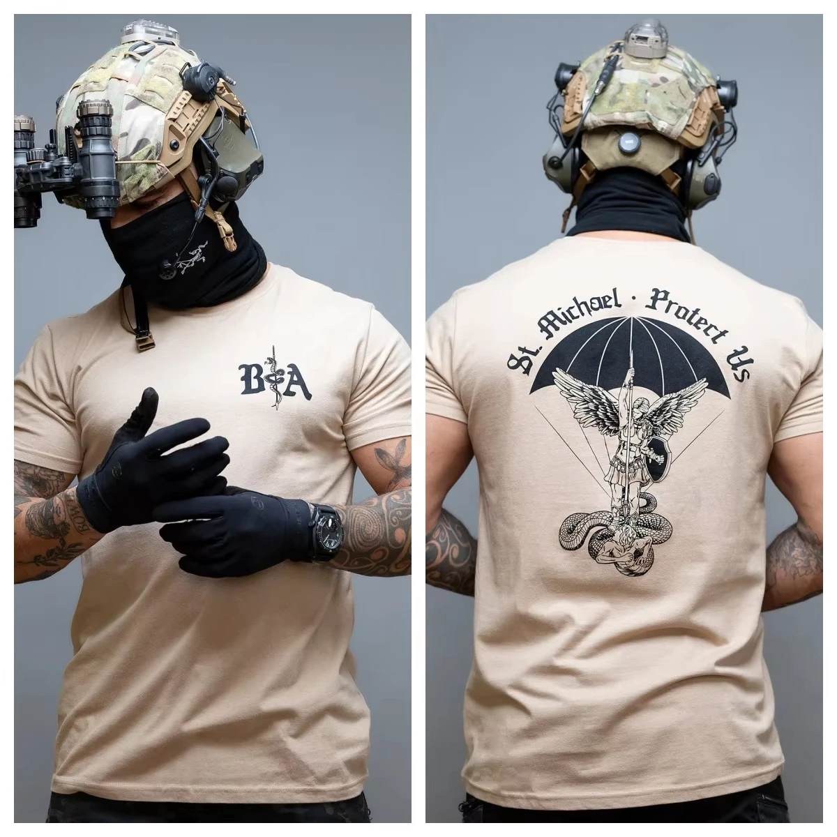 Unisex Graphic T Shirt Brothers in Arms St Michael Angel Parasol Snake Double Side Print Saint Protect Us Faith Slogan