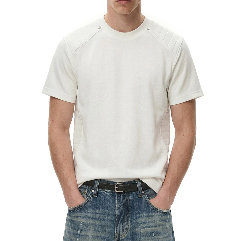 2026 Summer Cut Soft Anti-wrinkle Stand-up Composite Casual Short Wide Front Shoulder T Short-sleeved Top for Men and Women