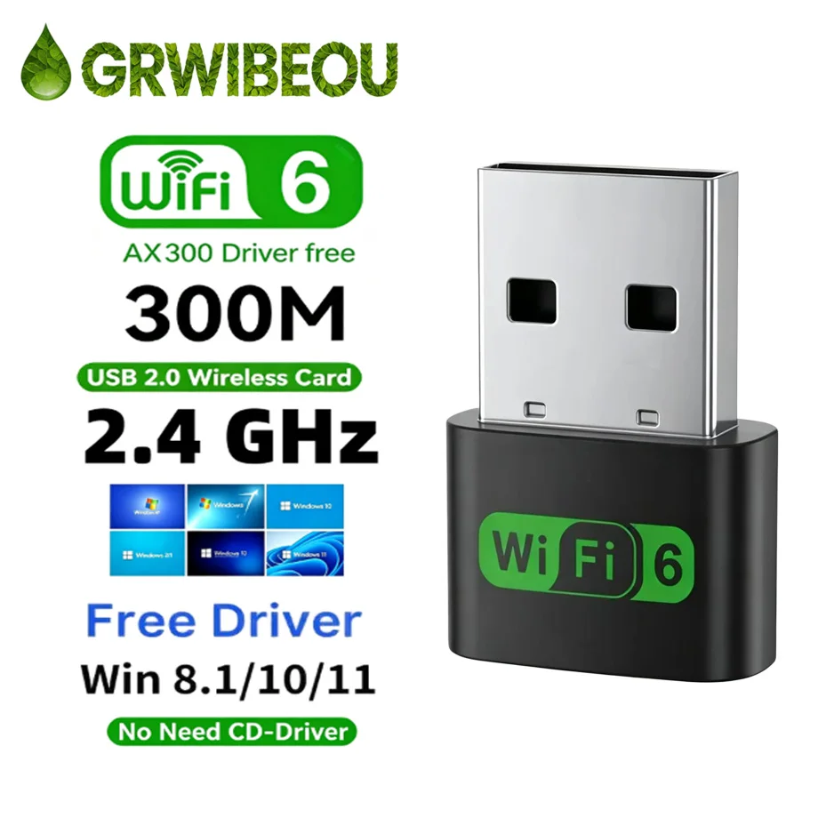 AX300 Wireless WiFi Adapter Mini Wireless USB WiFi6 Network Card for PC Laptop Portable WiFi6 USB Dongle WiFi Adapter
