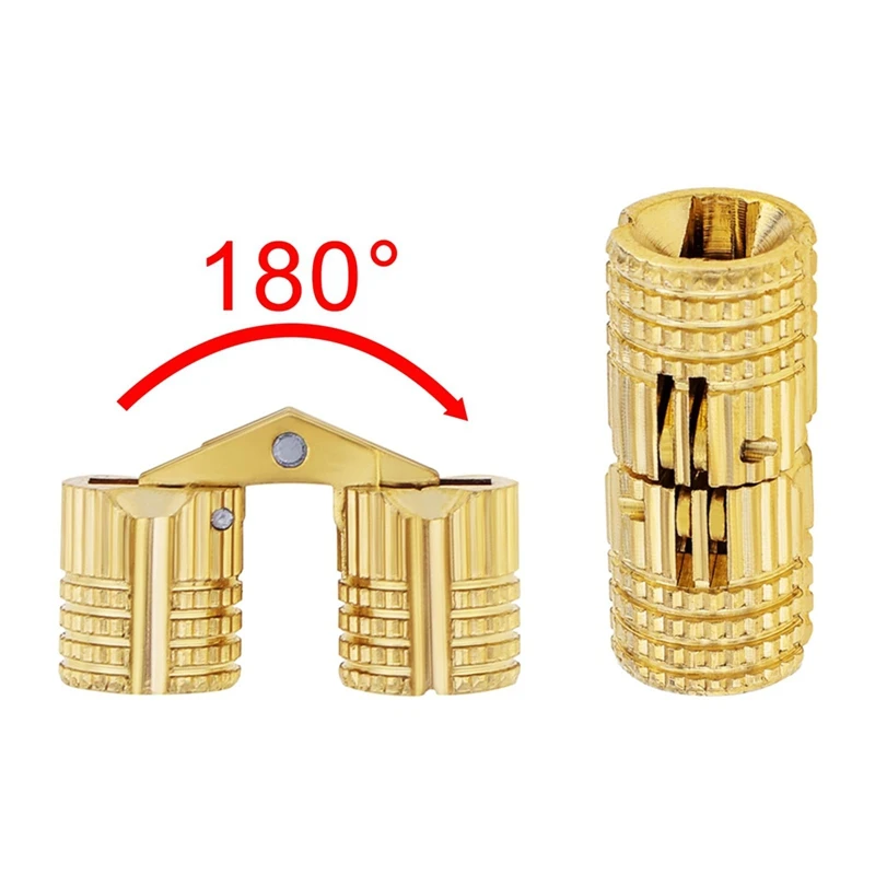 8Pcs 10 Mm  Brass Barrel Hinges,180 Degree Opening Angle Concealed Furniture Hinges For DIY Jewelry Box Hand Craft