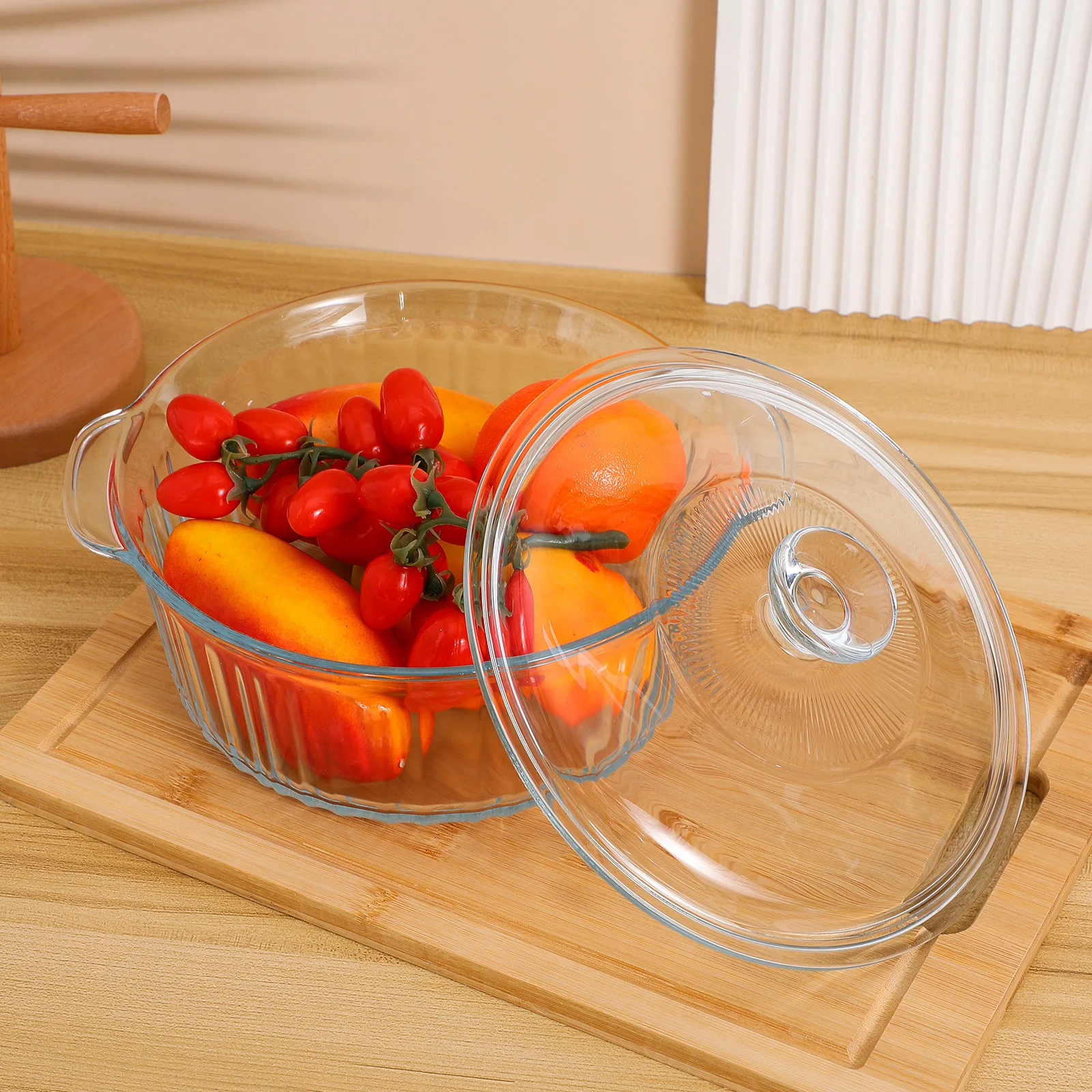 

Round Glass Casserole Dish with Lid Clear Borosilicate Deep Baking Dish for Oven Stewing Soup Braising Meat Serving Bowl Set