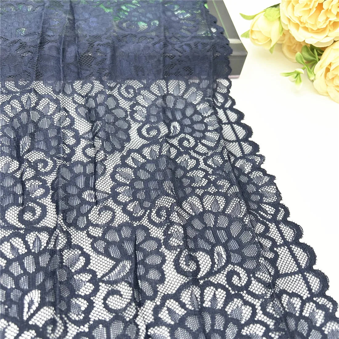 3Y/lot 9 1/2 inch 24cm Dark Blue Elastic Stretch Lace Skirt Hem Sewing Craft DIY Apparel Fabric Wedding Sleeve Lace Lingerie