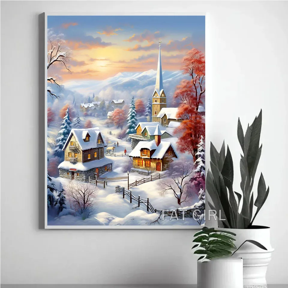 5d Diamond Painting Complete Kit Winter Snow Landscape Full Square Round Mosaic House Diy Diamond Embroidery Home Decoration A05