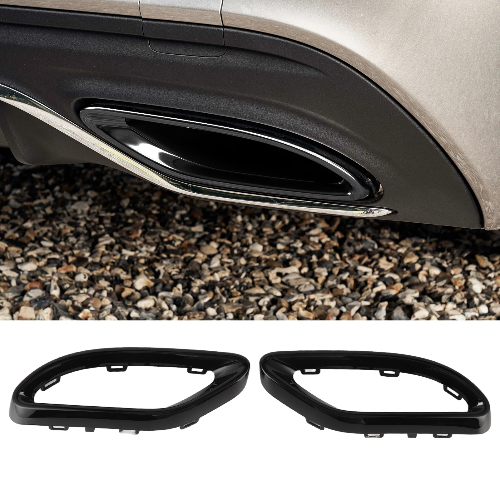 Gloss Black Exhaust Tip Cover Trims Replacement For Mercedes‑Benz A B C E GLC CLS‑Class W177 W247 W205 W213 X253 C257