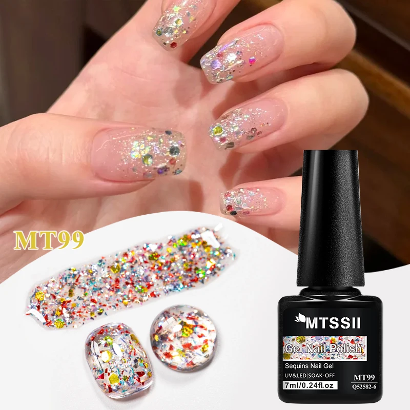 Esmalte em gel para unhas com lantejoulas de 7ml, brilhante e cintilante, removível com UV LED, verniz semipermanente para arte de unhas DIY e manicur