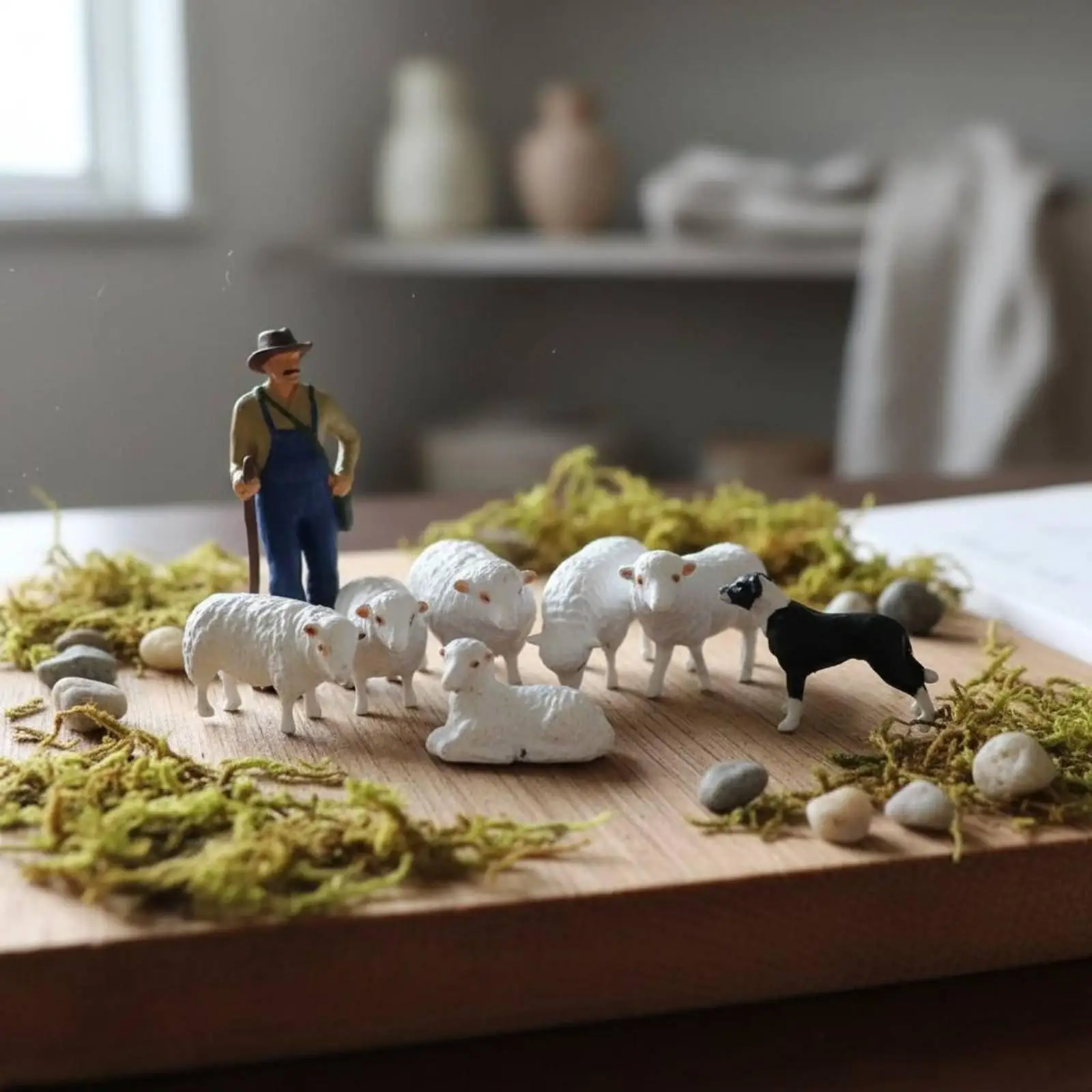 Small Figurine Resin Pastoral Herder Sheep Dog for Sand Table Layout Photography Props