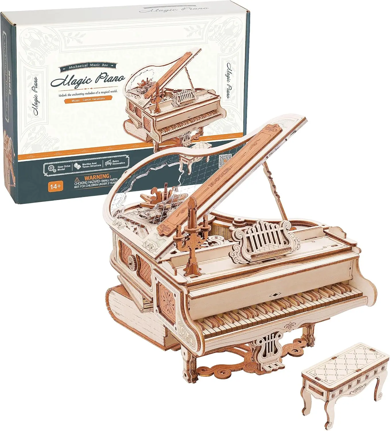 

ROKR Magic Piano - 3D деревянный пазл, механическая музыкальная шкатулка из 233 деталей, автоматическое воспроизведение, модель для самостоятельной сборки, подарок для взрослых, декор для дома
