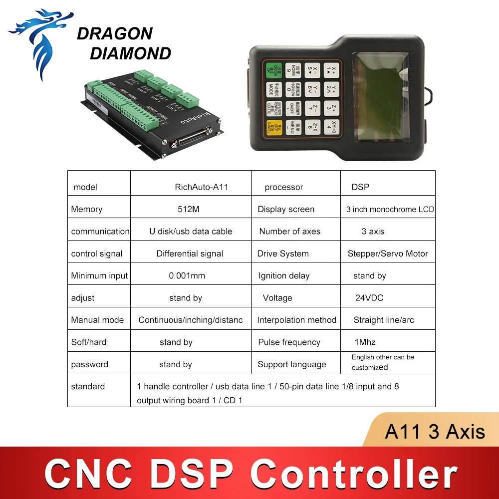 Originale RichAuto DSP A11E A11C A11S telecomando USB con movimento a 3 assi per sistema di controllo della maniglia del Router di CNC