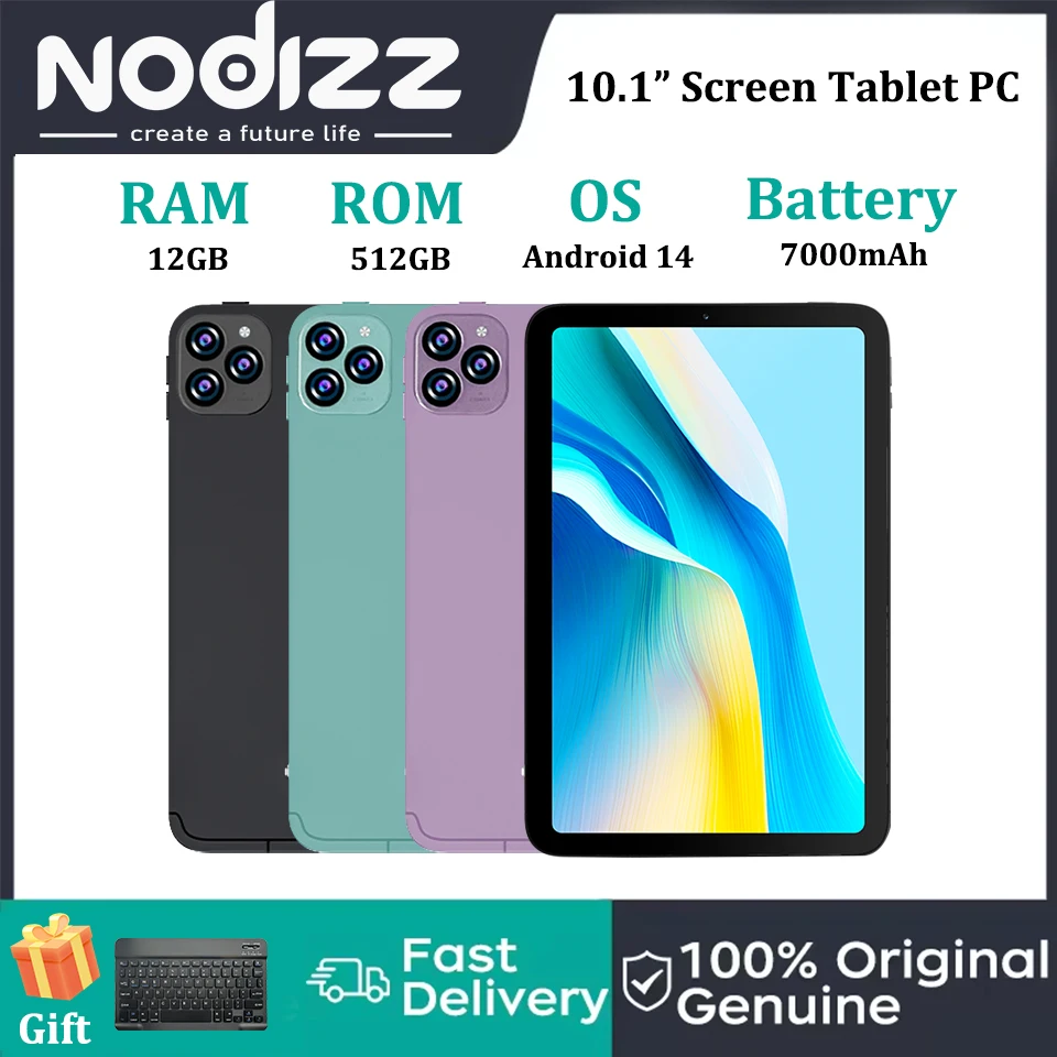 

Npad18 Планшетный ПК Android 14,0 10,1 дюйма 1280*800 HD IPS 12 ГБ ОЗУ 512 ГБ ПЗУ 7000 мАч Type-C 2,4G+5G WiFi6 BT Планшеты с подарками