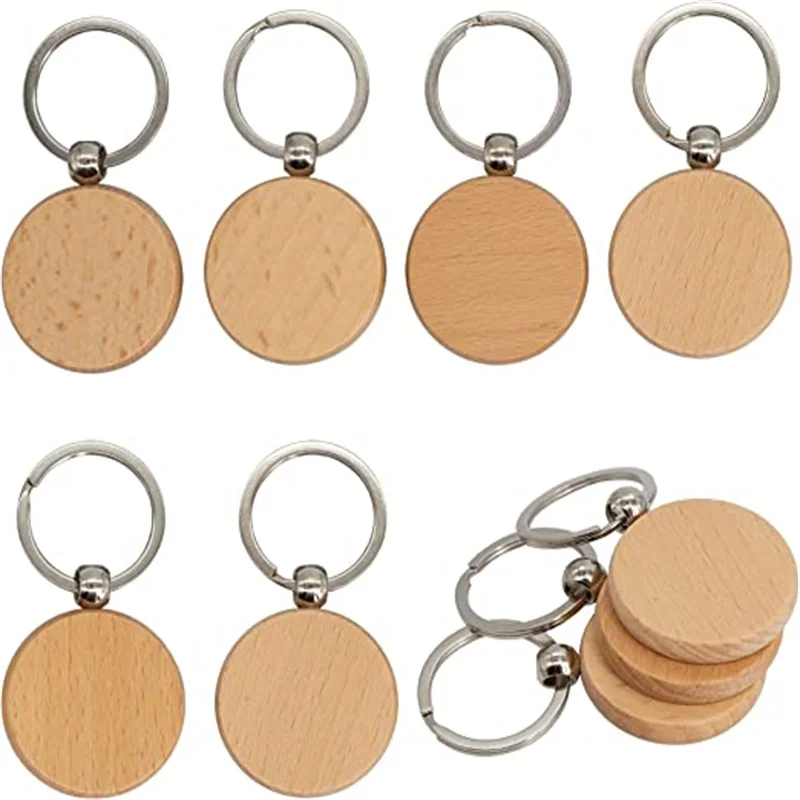 5Pcs Wooden Keychain Pendants Closure Heart Rectangular Unfinished Engraving Keyrings DIY Wood Blanks Gifts ID Tags Decoration