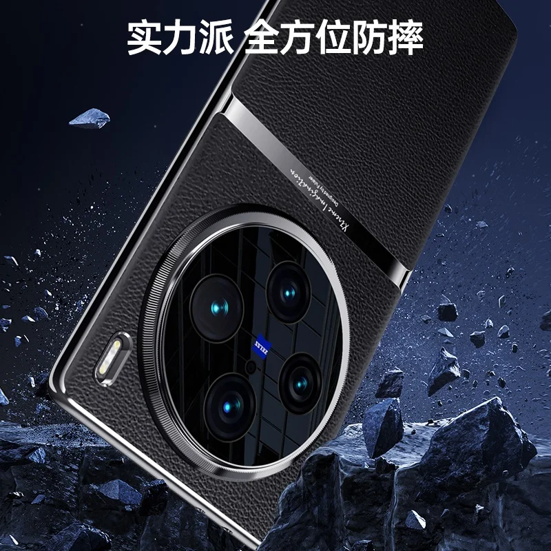 For VIVO X100 X90 Pro Plus Case Luxury PU Leather Skin Lens Protective Back Cover Case For VIVO X100Pro Full Cover Phone Shell