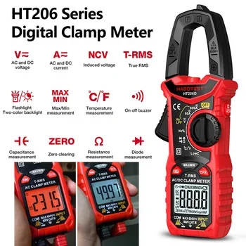 HABOTEST HT206 Digital Clamp Meter TRMS 6000counts 600A DC/AC Current Voltage NCV Continuity Resistance Diode Hz Test Multimeter