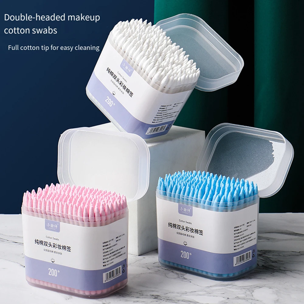 200 Pcs Colorful Cotton Swabs Soft Degreasing Cotton Extra Thin Stem Sterile Cotton Buds Ear Wax Spoon Double-end Cotton Swabs