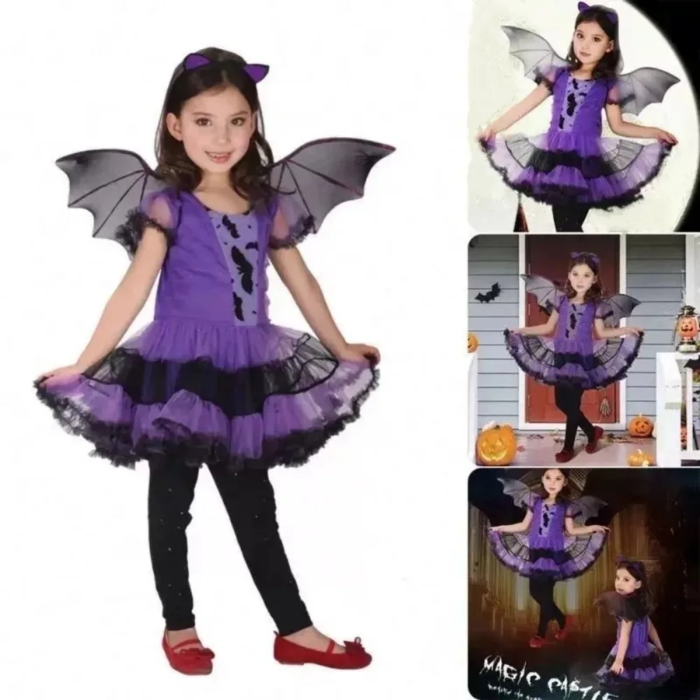 

Kawaii Childern Halloween Costumes Wizard Bright Color Kids Witch Dress Set Costume Cosplay Props Pointy Hat
