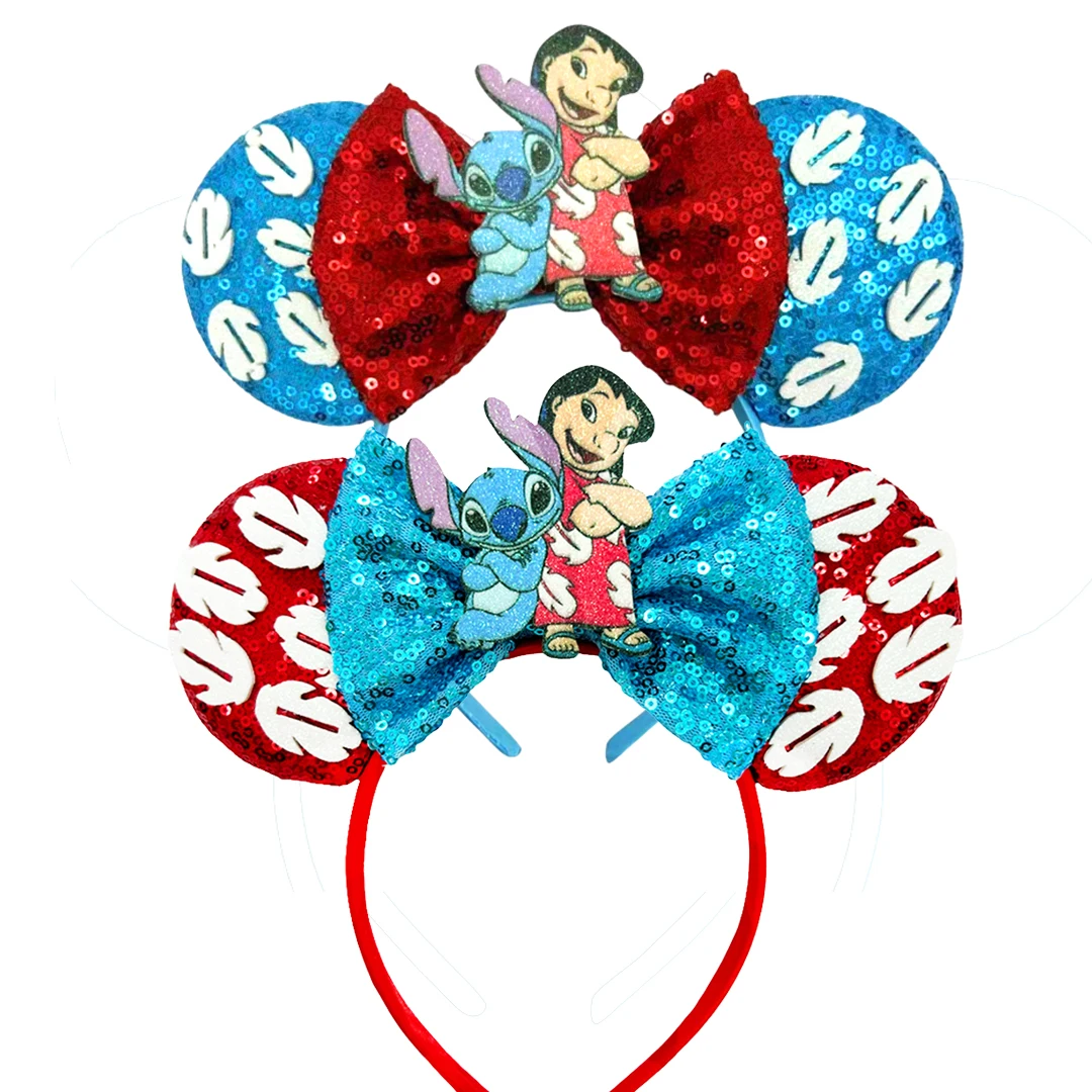

Lilo Stitch Mickey Mouse Ears Headbands Women Party Cartoon Headband for Girls Kids Sequins Bow Hairband Hair Accessories