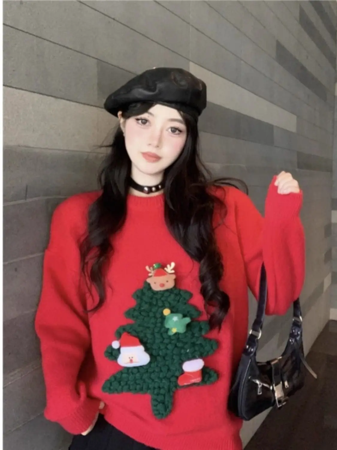 Speciale stijl, leeftijdverminderende zoete losse top voor Kerstmis Rode trui Gebreide trui