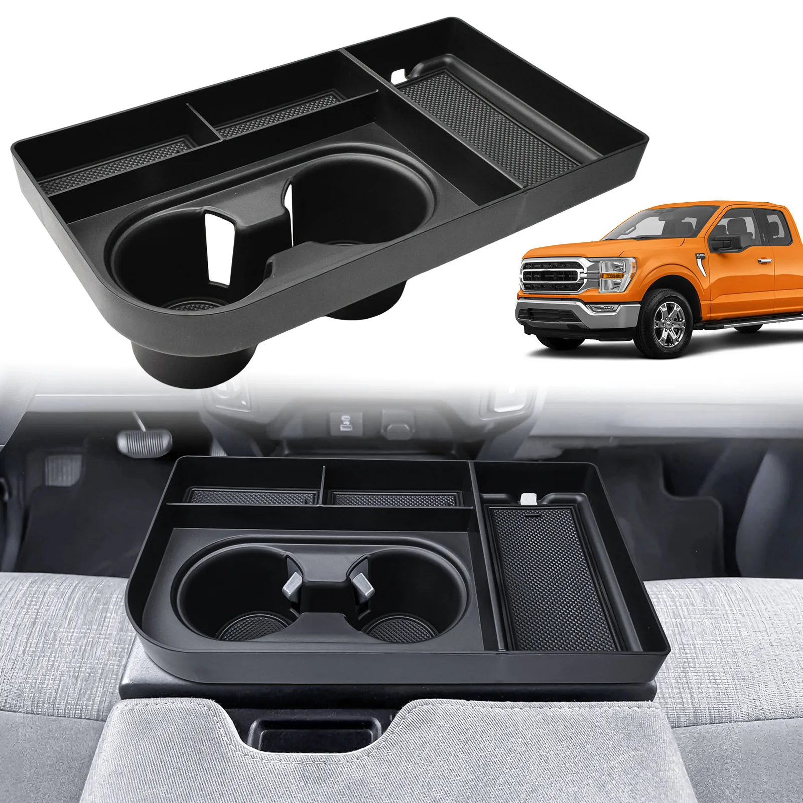 Center Console Cup Holder for 2021-2025 Ford F150 & 2023-2026 F250 F350 F450 F550 F600 Interior Armrest Hanging Storage Car Box