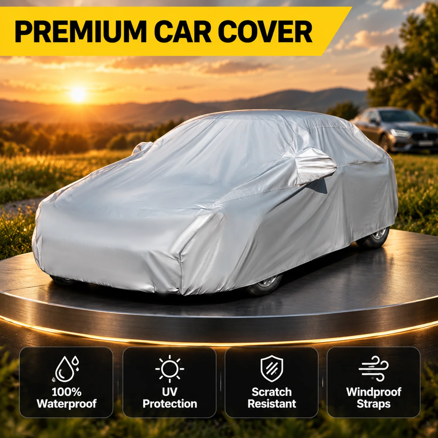 Copertura parziale universale per auto, resistente ai raggi UV e alla polvere, ideale come parasole per hatchback, berline e SUV, protezione per il parcheggio esterno del veicolo, protezione per la