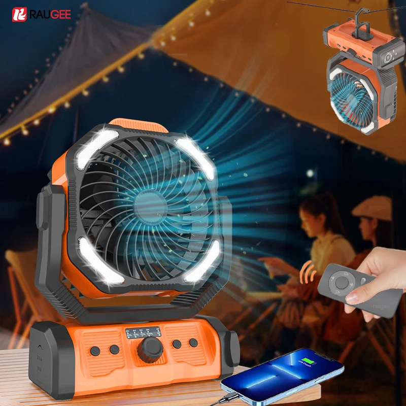 

Camping Fan 2000mAh Battery Powered Long Duration Rechargeable Fan With LED Light And Hook Portable Wireless Outdoor Tent Fan