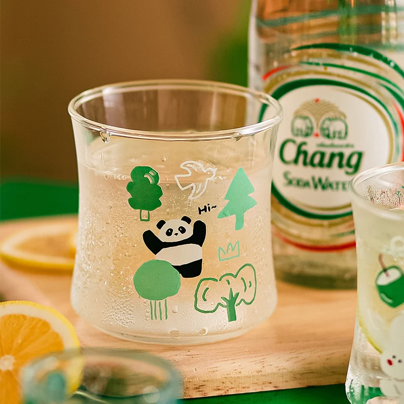 

Cute Glass Water Cup Cartoon Panda INS Style Family Party Coffee Drinking Water Cup can be Microwave Donkey Heat Resistant