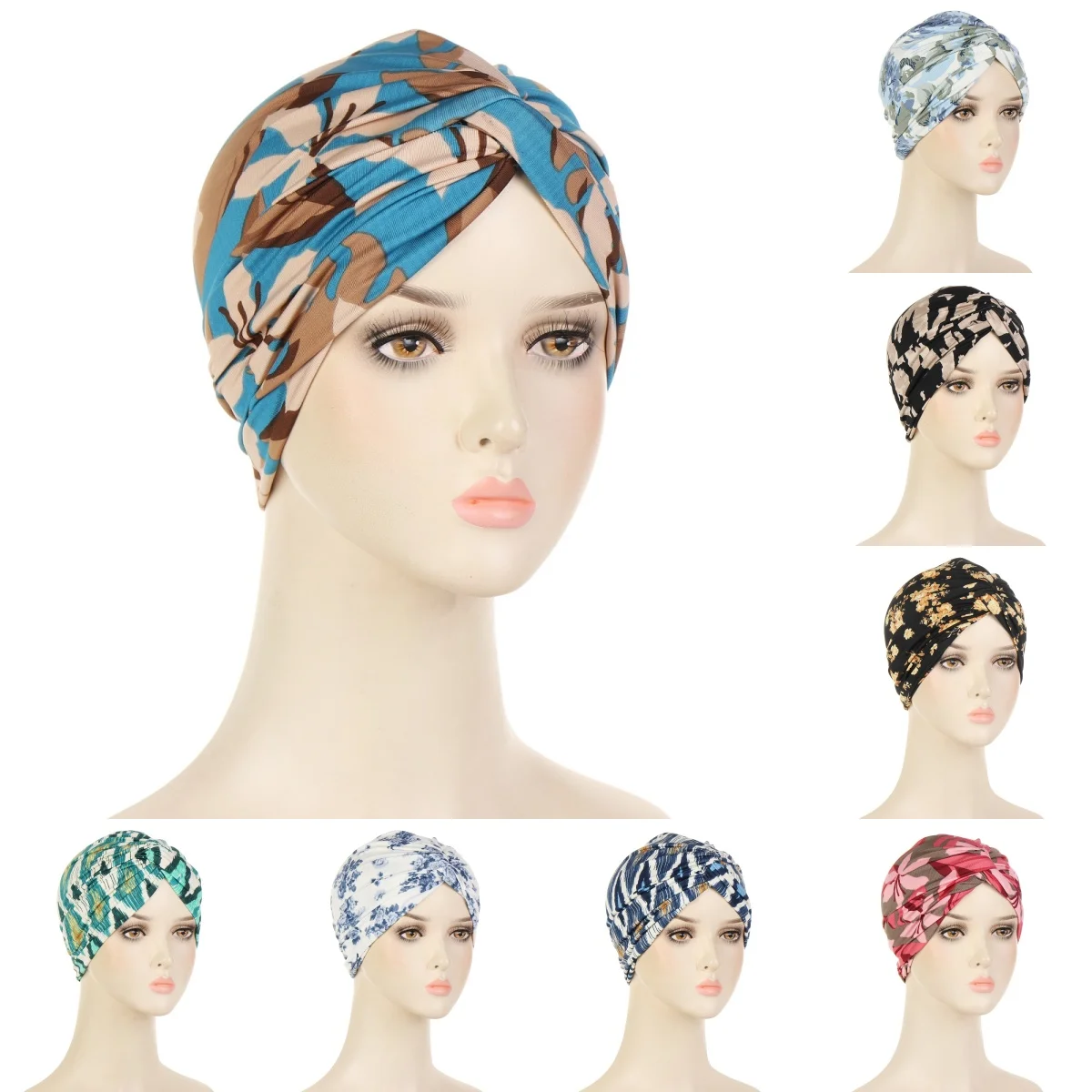 Soft Elastic Colorful Muslim Inner Hijabs Women Islamic Muslim Hijab Instant Turban Cap For Ladies Stripe Bohemia Print