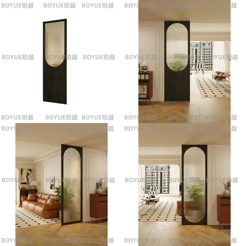 Vintage Medieval Style Fluted Glass Room Divider for Living Room Dining Area Retro Water Pattern Partition Screen Entryway