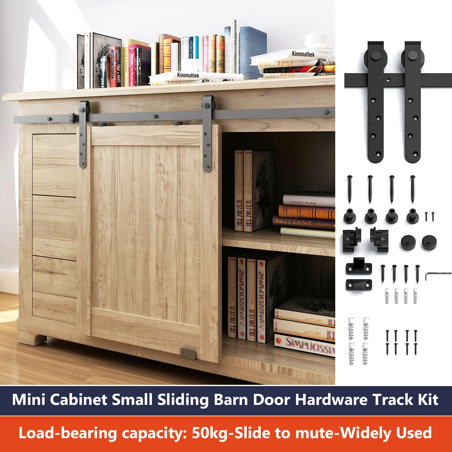 Super Mini Cabinet Small Sliding Barn Door Hardware Kit 99cm-3ft Track for Storage Window TV Stand Easy Install Smooth Operation