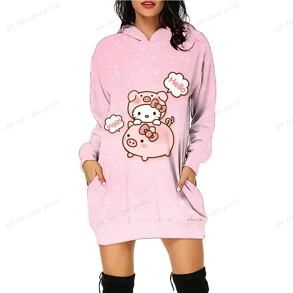 Original Design HELLO KITTY Hoodie Printed Anime Spice Hoodie Cartoon Top Versatile Sweatshirt Fashion Hoodie Dress Women