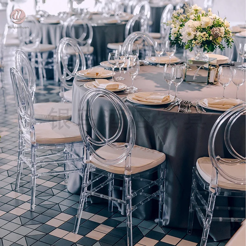 Chiavari-silla desmontable de resina acrílica, asiento de cristal transparente, para boda, Fiesta en Hotel, 100 unidades