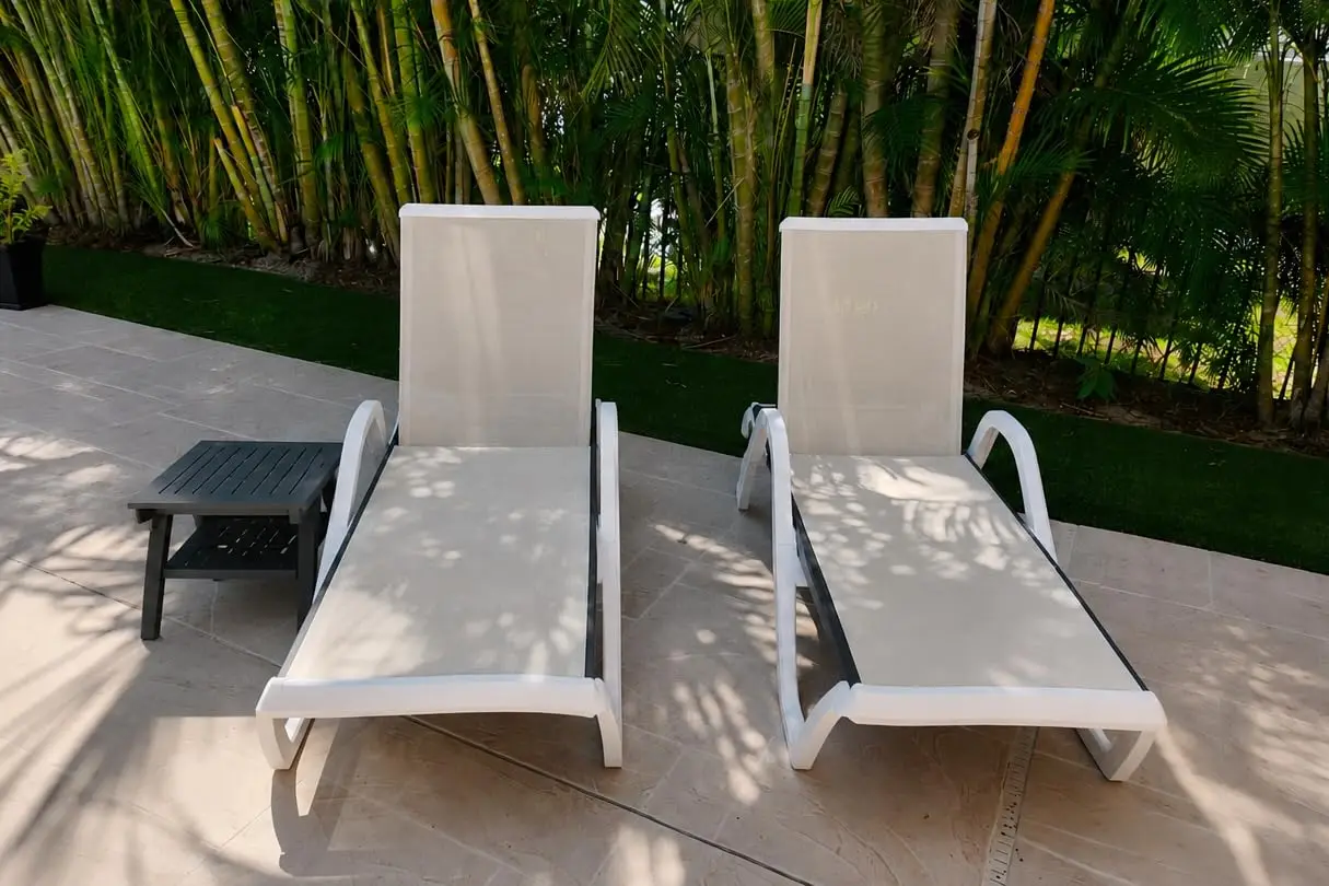 Lounge Chair Outdoor Set of 2 w/Armrest & 1 Table, Khaki | Easy Assembly, Rustproof, A matching side table keeps, Customized